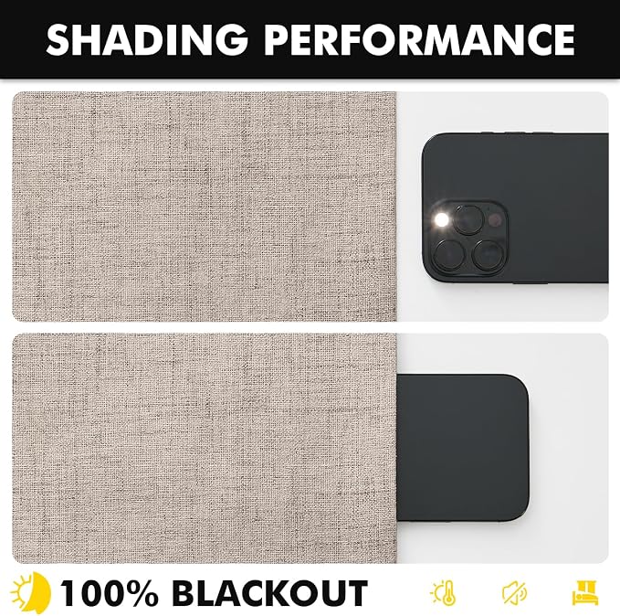 MIULEE 100% Blackout Linen Curtains for Bedroom 42 x 72 Inch Beige 2 Panels | Thermal Insulated, Room Darkening Drapes for Living Room, Back Tab Rod Pocket Pinch Pleated, Solid Luxury Decor