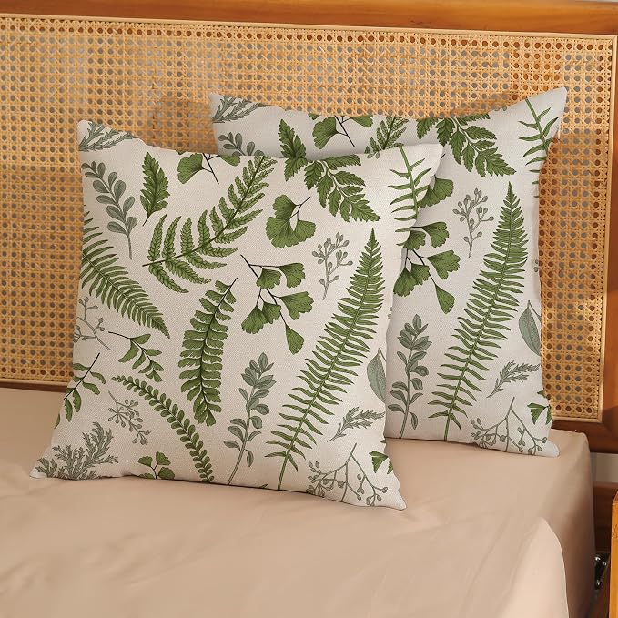 Sage Green Spring Pillow Covers 20x20 Inch 2 Pcs Vintage Leaf Plant Decor Throw Pillows Tropical Botanical Leaves Seasonal Outdoor Decoration Pillowcase Linen Cushion Cover for Couch Sofa