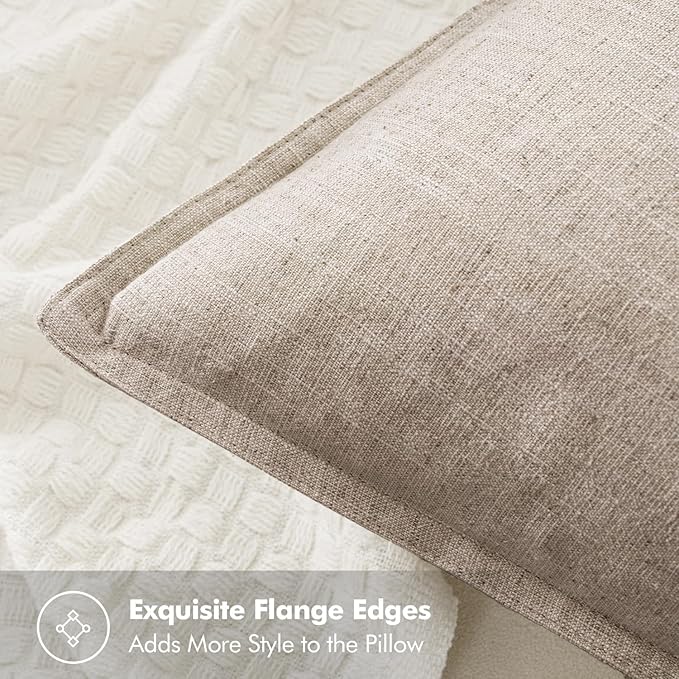 MIULEE Decorative Linen Pillow Covers 18x18 Inch Natural Linen | Boho Farmhouse Neutral Couch Throw Pillows for Bed, Pack of 2 Accent Modern Pillowcases, Sofa Livingroom Home Decor
