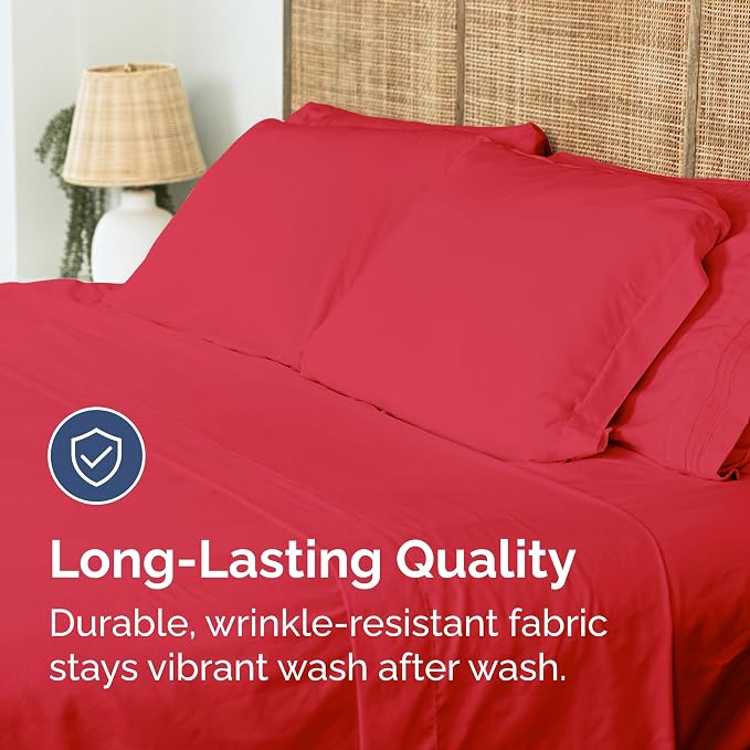 King Flat Sheet - Single Top Flat Sheet Only - Breathable & Cooling - Red | Hotel Luxury Top Flat Sheet Only, Ultra-Soft, Breathable & Cooling, Fade & Wrinkle Free, Easy-Care, Stain & Shrink Resistant