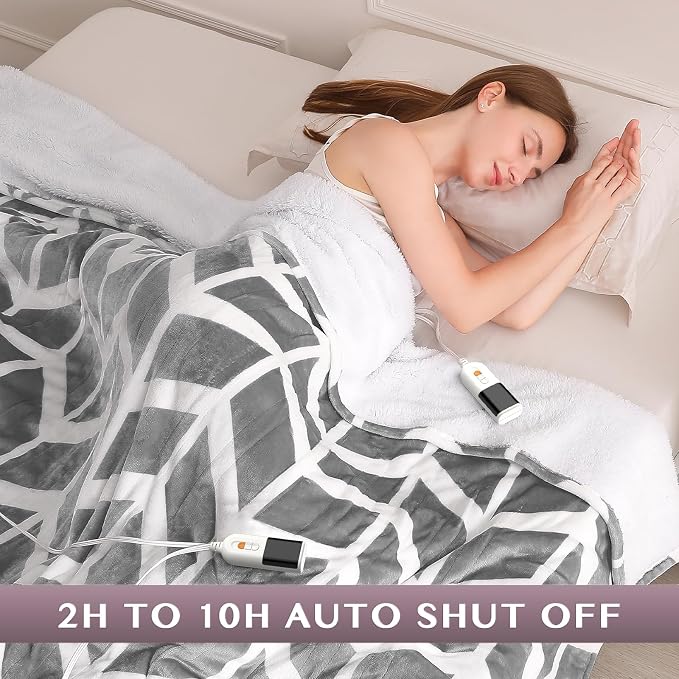 VENTIMI Heated Blanket Queen, 9 Heat Levels & 2-10 Hours Auto Off, Grey | ETL & FCC, Dual Controller, 84" × 90", Flannel and Sherpa, Bed Couch Use, Machine Washable, Removable Controller