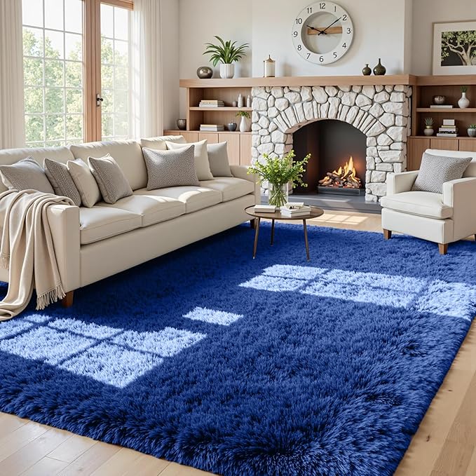 5x7 Fluffy Shag Area Rugs for Living Room Bedroom: Soft Plush Carpet Blue | Upgraded Non-Slip Thick Memory Foam, Ultra Soft, Non-Shedding Fuzzy Carpet, Easy Clean Decor for Kids Room, Nursery, Playroom