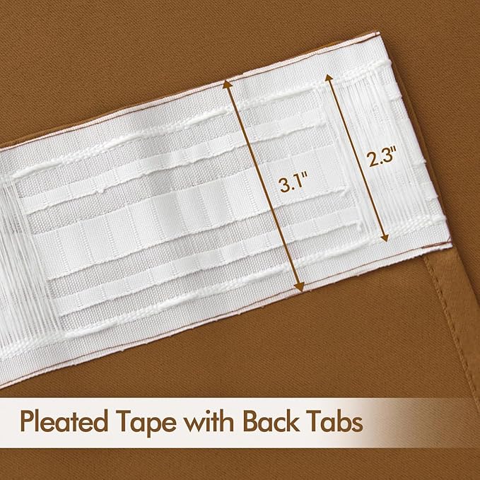 MIULEE Golden Brown Back Tab Blackout Curtains 52x96 Inch Long 2 Panels Set | Rod Pocket Pinch Pleated, Thermal Insulated, Bedroom Living Room Darkening Drapes, Light Blocking Floor to Ceiling Curtains