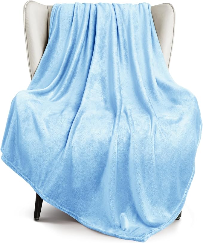 Exclusivo Mezcla Soft Fleece Throw Blanket for Couch, Ice Blue | 50x60 Inches, Double-Sided Brushed Flannel, Lightweight Plush Cozy Blanket for Home Decor, All Season, Machine Washable