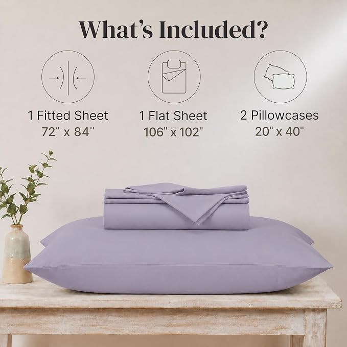 Modern Threads Soft Microfiber Solid Sheets - Luxurious Microfiber Bed Sheets - Includes Flat Sheet, Fitted Sheet with Deep Pockets, & Pillowcases Lilac Marble California King