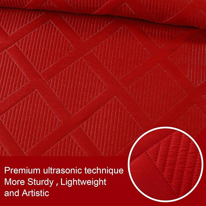 Exclusivo Mezcla Twin Size Quilt Set, Red | Soft Bedspreads with 1 Pillow Sham, Modern Striped Pattern, Lightweight Bedding Set Coverlets for All Seasons, 68x88 Inch