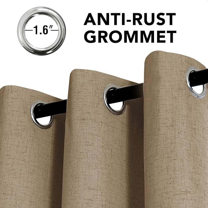 H.VERSAILTEX Linen Curtains 100% Blackout Curtains for Bedroom 120 inch Long Full Light Blocking Nature Linen Blended Window Curtains for Living Room Nickel Grommet (2 Panels, Heathered Macchiato)