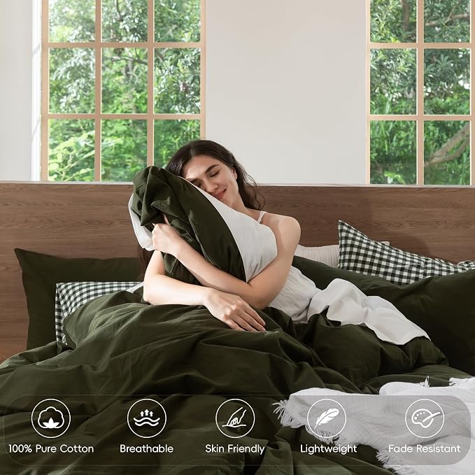 MooMee Duvet Cover Set 100% Washed Cotton Linen Like Oversized Full | Relaxed Linen-like Texture. Soft, Breathable & Long-lasting Comfort. Lightweight. Hidden Zipper with 8 Interior Corner Ties