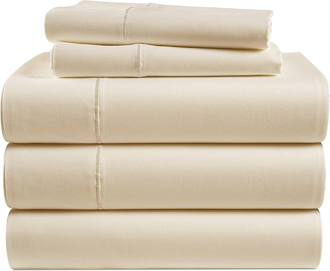LANE LINEN Split King Cooling Sheets Sets for Adjustable Bed Sateen - Ivory | Split King Bed Sheets - 5-Piece Set, Long-Staple Egyptian Cotton, For A Cool, Restful Sleep, Softer With Every Wash