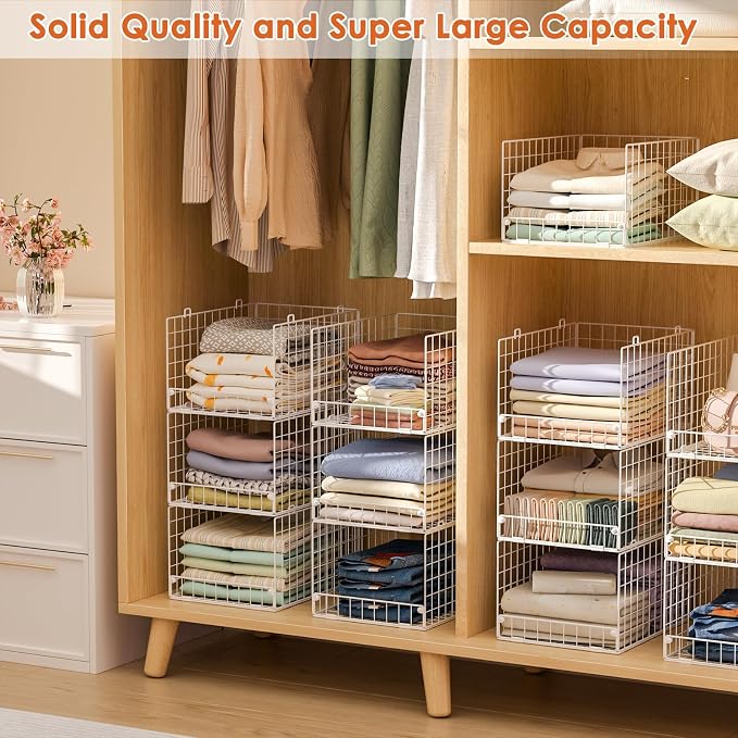 5-Tier Stackable Closet Storage Shelves, Closet Organizers and Storage Basket, Foldable & Stackable Closet Organizers for Closet System, Space-Saving Closet Shelf for Home ,White(Patent No. 30022416)