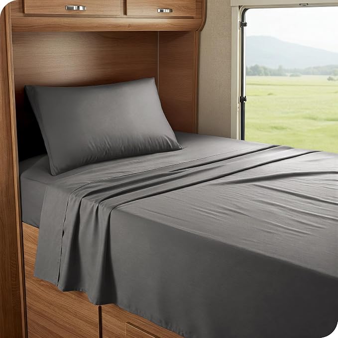 Bare Home RV Bunk Sheet Set - 1800 Ultra-Soft (30x75), Grey | Deep Pockets 6 to 15 Inches, Breathable, Hypoallergenic, Hotel Luxury, Easy Fit, Soft, All-Season