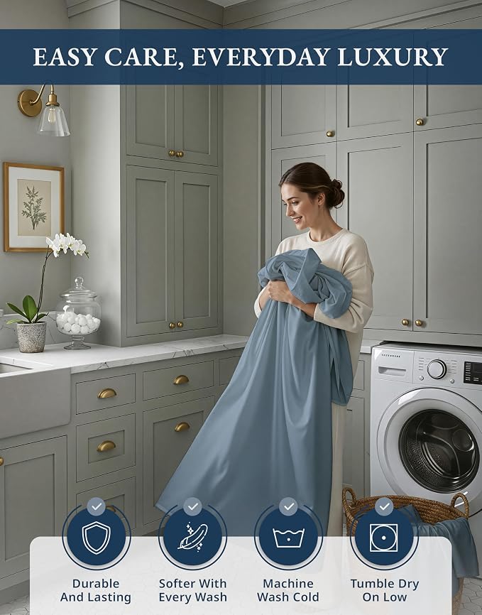 LANE LINEN Twin Size Sheets 100% Egyptian Cotton Sateen - French Blue | Twin Sheets Cotton - 3-Piece Set, Ideal For Dorms And Guest Beds, For Guests And Everyday Use, Guest-Ready Comfort