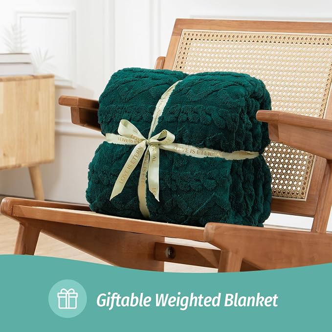 Sherpa Weighted Blankets for Sleeping Queen 60" x 80" 15 lbs Green | Relax Body & Mind, Even Weight Distribution, Dual Sided Soft Heavy Throw Blankets, Jacquard Knitted, Chunky Fluffy, Warm Hug