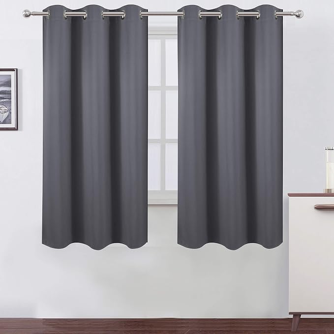 Grey Thermal Blackout Curtains/42 x 63 Inch/Set of 2 Panels Room Darkening Curtains for Bedroom
