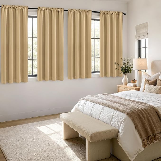 MIULEE Dark Beige Blackout Curtains 4 Panels Set 72 Inch Length Bedroom | Thermal Curtains for Summer Heat, Light Blocking Privacy Window Drapes, Top&Bottom Rod Pocket