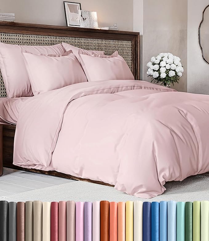 Duvet Cover King Size - 3 Piece with Zipper Closure - Lavender Pink | Extra Soft, Breathable, King Duvet Cover 104" x 90" with 2 Pillow Shams, Zipper Closures & Ties, Women, Men, Kids & Teens