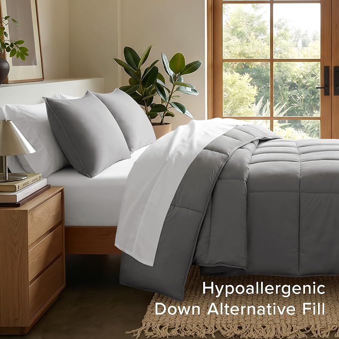 Bare Home Comforter Set - 1800 Ultra Soft (King/Cal King, Grey) | All-Season, Breathable, Hypoallergenic, Premium 1800, Warm, Cozy