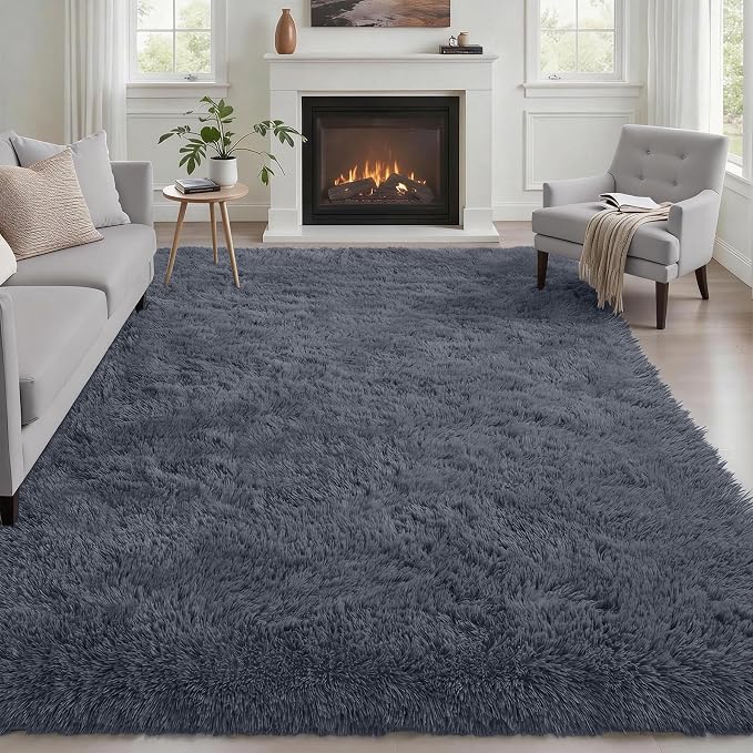Area Rug Living Room Bedroom: 6x9 Fluffy Plush Shag Carpet Grey | For Kids Room Playroom Nursery Home Decor,Ultra Soft,Non-Slip Non-Shedding,Fuzzy Plush,Large Indoor Floor Carpet,Easy Clean