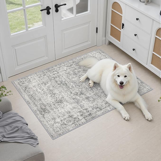 2x3 Washable Entryway Rug: Modern Abstract Soft Carpet Black Grey | For Entrance, Bedroom, Kitchen, Laundry, Bathroom,Door Mat,Modern Abstract,Machine washable,Non-Slip,Stain Resistant,Indoor