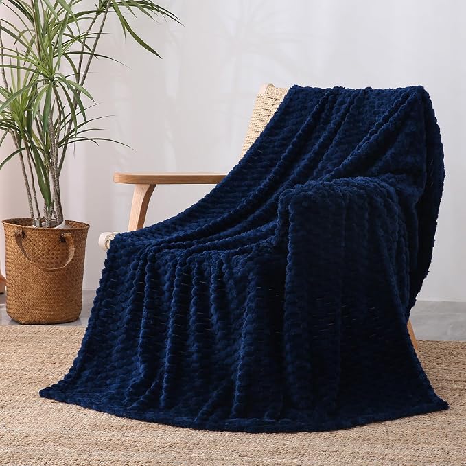 Blue Throw Blanket 50"×60" Gifts for Mom Fuzzy 3D Jacquard Decorative | Flannel Fleece Super Soft Plush Cozy Blanket for Couch Sofa Chair Lightweight