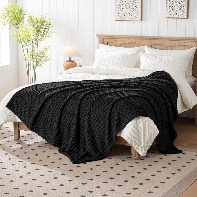 60x80 Inch Black Twin Blanket - Soft & Fluffy Fleece, Cute & Aesthetic, Perfect for Sofa, Couch, Chair, Bed, Living Room & Bedroom, All-Season Use, Plush & Cozy Decorative Blanket