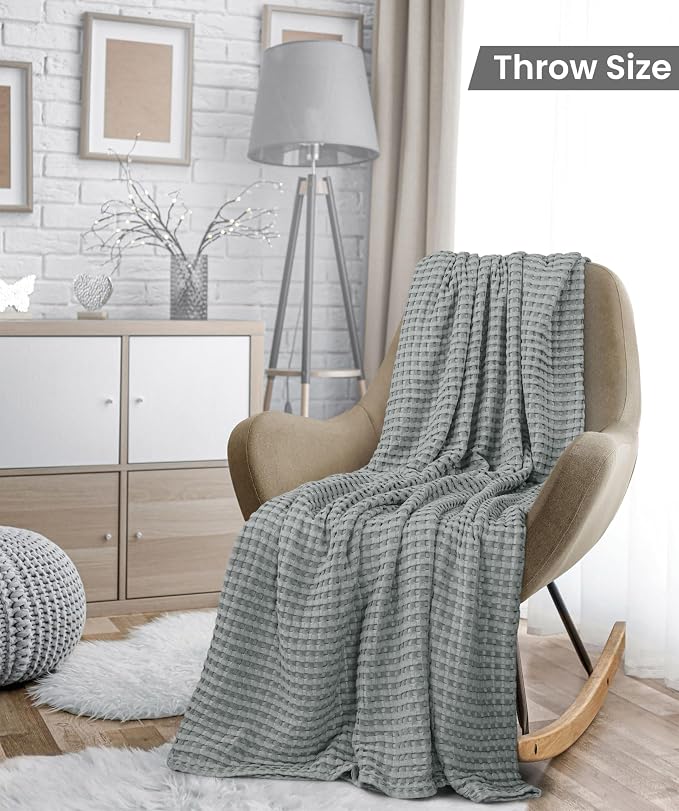 Utopia Bedding 100% Cotton Waffle Blanket Throw Size Cool Grey, 50x60 Inch | Lightweight Breathable Cozy Summer Bed Blanket Home Decor Gift for Women and Men