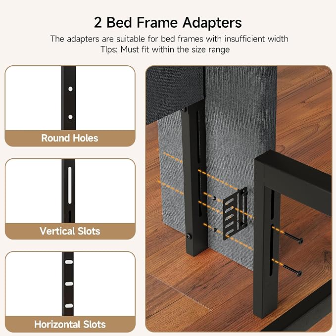 Queen Size Headboard with Charging Station, Wingback Ergonomic Headboards | Wingback Upholstered Bed Head Board with Storage Pocket, Sturdy Stable Solid Wood Headboard, Bed Frame Adapters, Dark Grey
