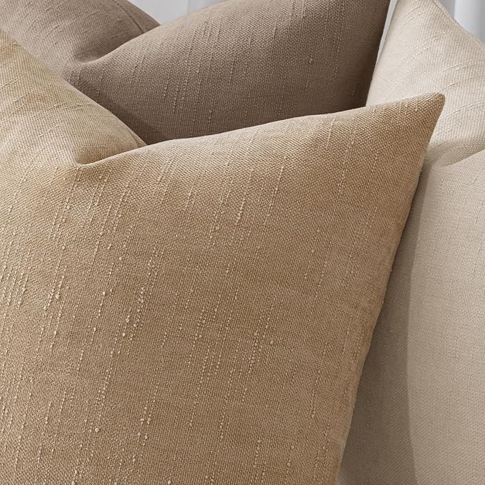 MIULEE Textured Chenille Throw Pillow Covers 22x22 Inch Starfish Khaki | Pack of 2 Camel Decorative Soft Pillows, Solid Textured Cushion Covers, Modern Home Decor for Couch Sofa Bedroom Living Room