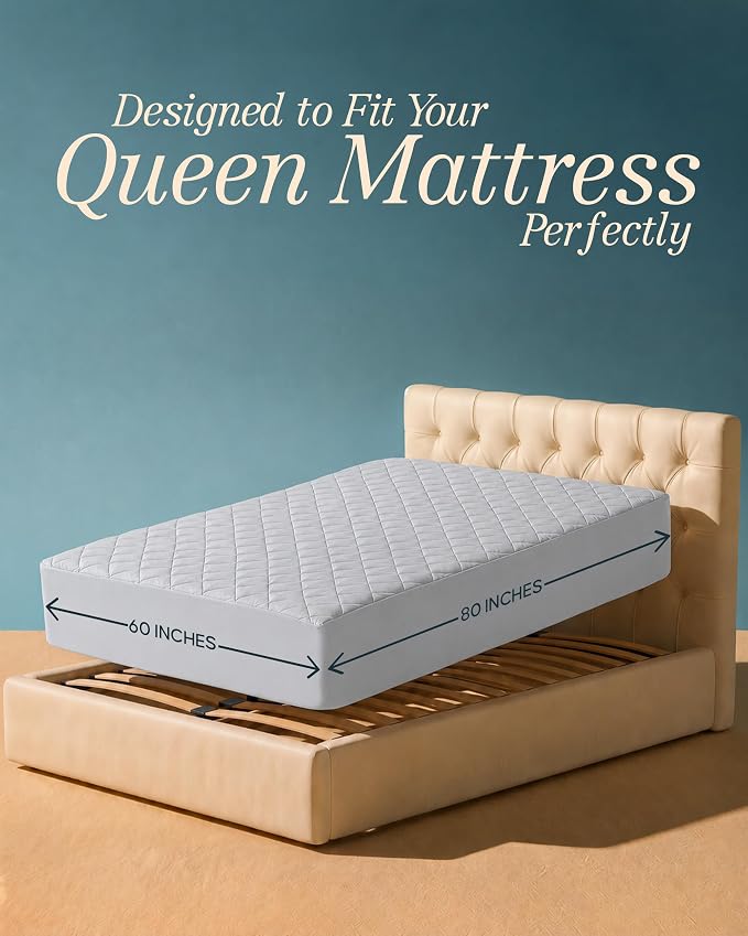 Quilted Mattress Pad Queen Mattress Protector Topper fit 16" Deep LightGrey | Soft Breathable Fitted Mattress Cover, Noiseless, Deep Pockets & Machine Washable for Home & Hotels by Utopia Bedding