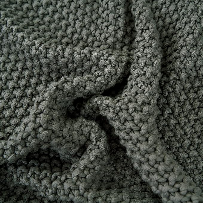 Chunky Cable Knit Throw Blanket Lightweight Grey 100% Organic Cotton Blanket for Sofa Couch Bed Baby Nursery, Rustic Shabby Chic Modern Farmhouse, Gray 51” x 63” Give Laundering Bag