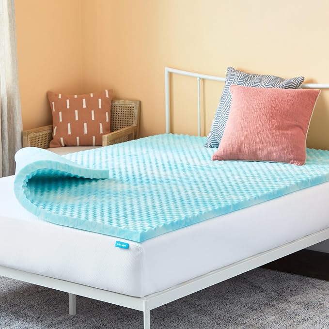 Linenspa 2 Inch Gel Memory Foam Mattress Topper – Egg Crate Style, Reversible for two feels – Promotes Airflow & Relieves Pressure Points – Twin