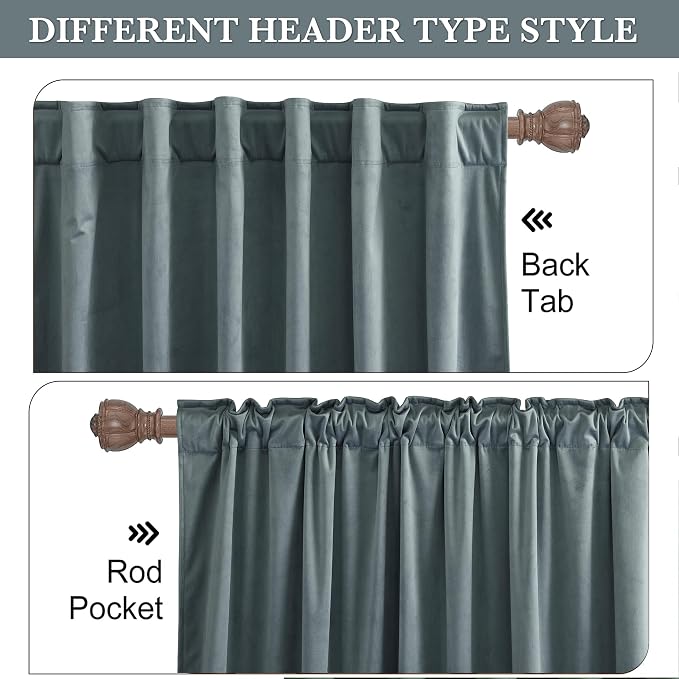 RYB HOME Dusty Blue Velvet Curtains 96 inches for Bedroom Living Room | Thermal Insulated,Privacy UV Block,OEKO-TEX Certified,Luxury Window Decor for Dining Room Sliding Door,W52 x L96,2 Panels