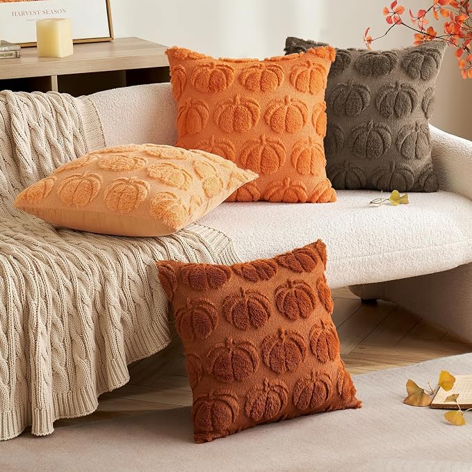 MIULEE Fall Pillow Covers Pumpkin Fall Decor 18x18 Coco Brown | Set of 2 Fall Decorations for Home, Plush Faux Fur Farmhouse Accent Pillowcases, Porch Sofa Couch Cushion Bed Livingroom