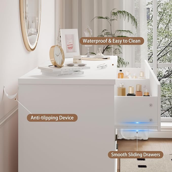 Xixini Dresser for Bedroom, 6 Drawer Wide Modern Chest of Drawers with X-Shaped Sturdy Base, Wood Double Dresser Closet Clothes Storage Organizer, Wooden TV Stand for Living Room, Hallway, White