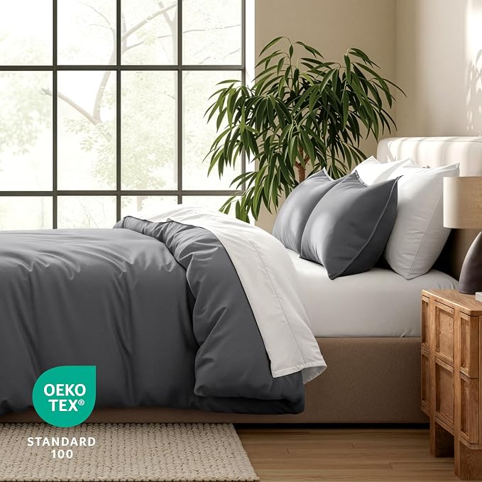 Bare Home Duvet Cover Set 1800 Ultra-Soft (Twin/Twin XL, Grey) | Lightweight, Cooling, Breathable, Premium 1800 Ultra-Soft, All-Season