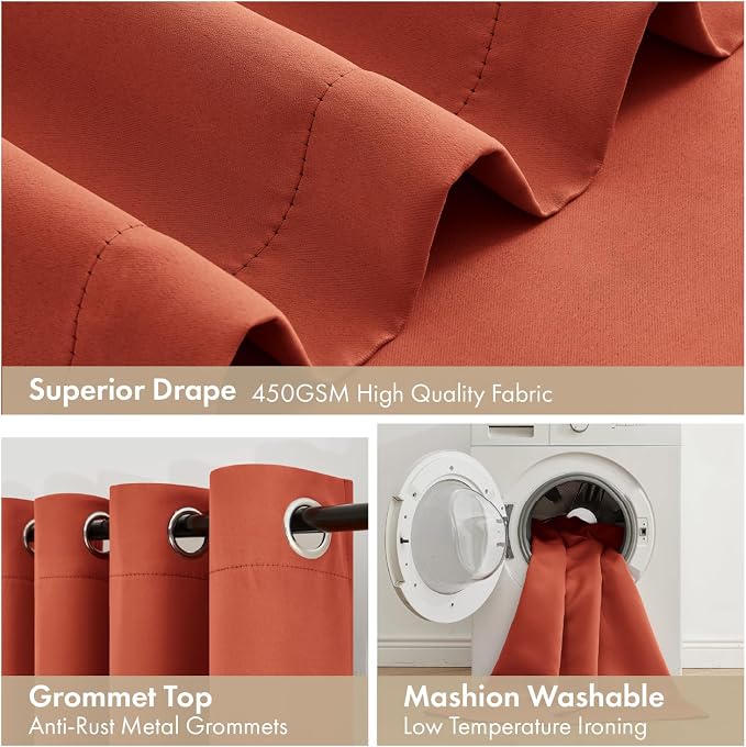 MIULEE Fall Burnt Orange 100% Blackout Curtains for Bedroom 40x72 Inch Long | 2 Thick Layers Thermal Insulated Window Curtains with Black Liner, Noise Reducing Grommet, Drapes for Living Room, 2 Panels