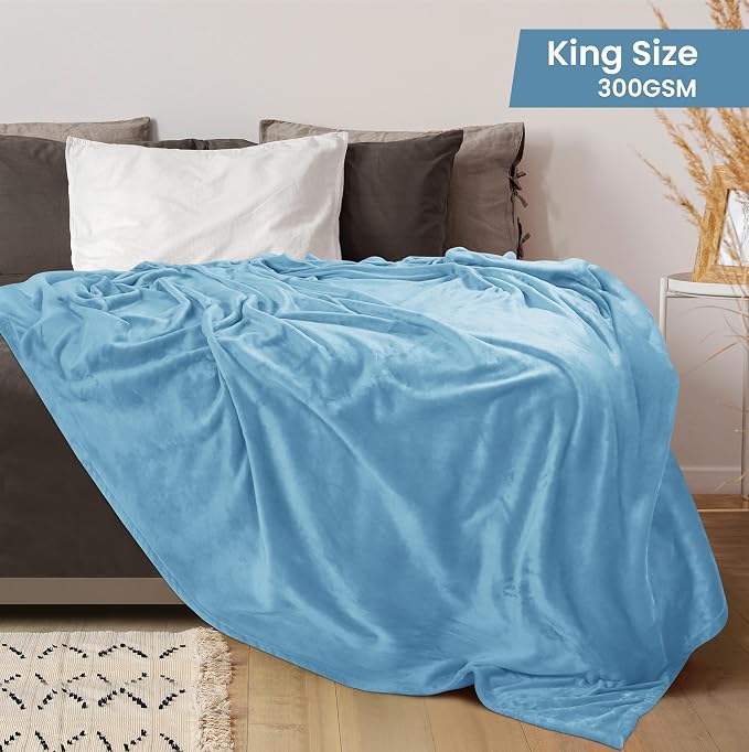Utopia Bedding Soft Fleece Bed Blanket King Size Washed Blue (90x102 Inch) | Microfiber Plush Warm Lightweight Breathable Cozy Blanket Anti-Static, All Season Use, Gift for Women and Men
