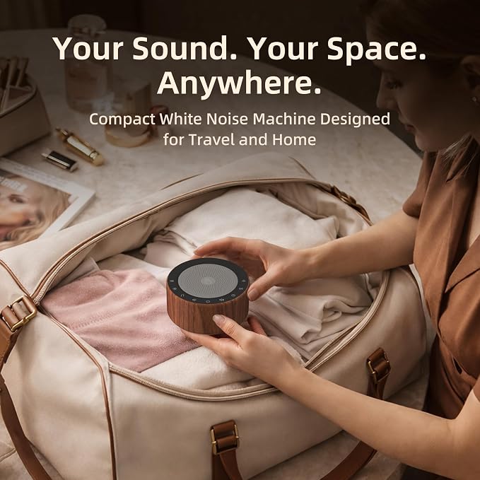 Kipcush White Noise Machine for Baby & Adults, 30 Soothing Sounds, Soft Non-Glare Nursery Lamp, 8 Color Night Lights, Memory Function (Angel V5 Wooden, Standard)