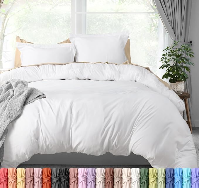 Duvet Cover Cal King, 3 PC Cotton Like PolyesteR, Zipper Closure, White | Extra Soft and Breathable, Wrinkle & Fade Resistant, Includes Duvet Cover and 2 Pillow Shams, Comforter Not Included, OekoTex