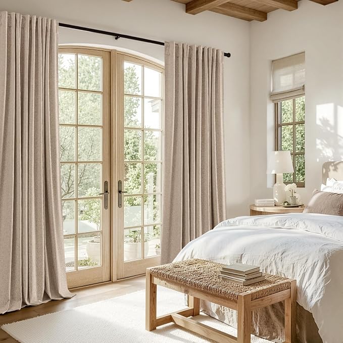 MIULEE 100% Blackout Linen Curtains for Bedroom 40W x 96L Linen 2 Panels | 96 inches Long, Thermal Insulated, Room Darkening, Black Out Drapes for Living Room, Back Tab Rod Pocket