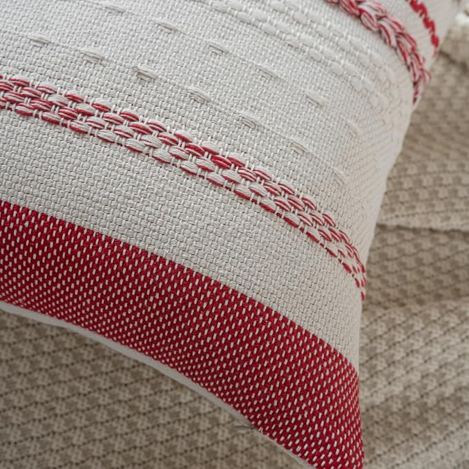 Cethom Christmas Pillow Covers 12x20 Inch Set of 2, Red Textured Boho Christmas Decoration Couch Pillow Cases for Farmhouse Home Decor, Accent Cushion Cover for Sofa, Bed, Living Room, Bedroom
