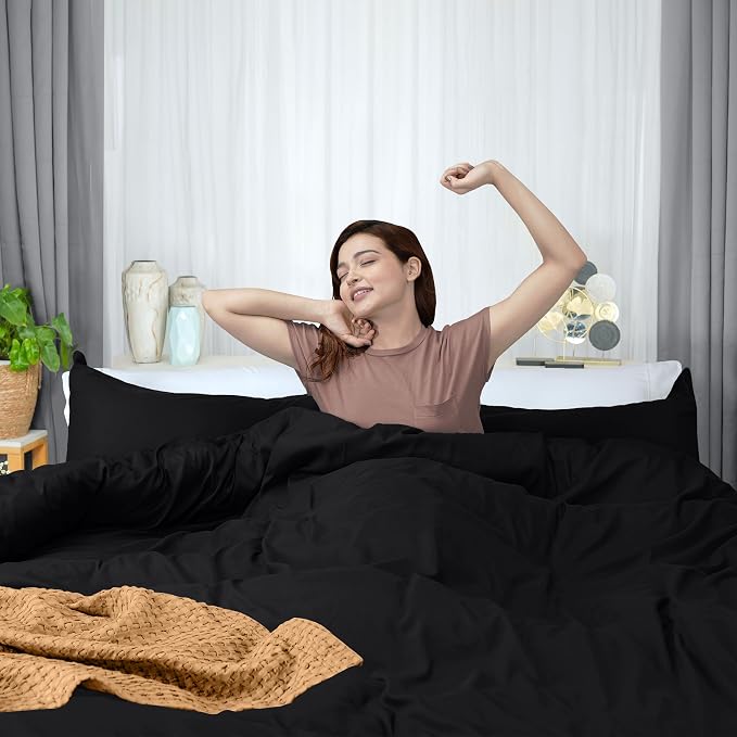 Duvet Cover Twin/Twin XL, 3 PC Cotton Like Polyester, Zipper Closure, Black | Extra Soft and Breathable, Wrinkle & Fade Resistant, Includes Duvet Cover and 1 Pillow Sham, Comforter Not Included, OekoTex