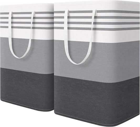 WOWBOX 2 Pack Laundry Baskets, Collapsible Dirty Clothes Laundry Hampers | with Reinforced Handles, Waterproof Coating, 2 Pack for Clean & Dirty Clothes, for Bedroom, Bathroom, Dorm (75L Grey)