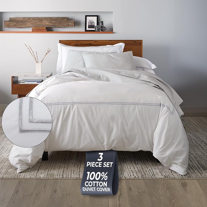Ella Jayne Twin Duvet Cover 100% Cotton Percale Soft Silver Design 2 Pcs | Duvet Cover Twin | Soft Cotton Percale | 68 x 90 Inch Cover | Includes 1 Matching Pillow Sham | Silver Design