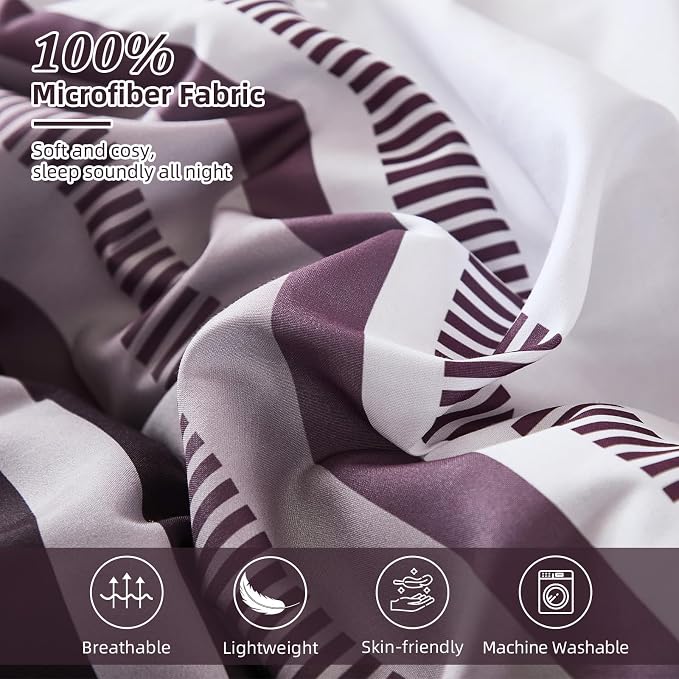 Dobuyly Purple Comforter Set Queen Size 7 Piece, Boho Striped Bed in a Bag Queen Soft Microfiber Bedding Sets with Comforter, Sheets, Pillowcases & Shams All Season