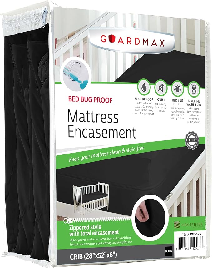 Guardmax Crib Mattress Encasement with Zipper, Waterproof, Bed Bug Proof, and Dust Mite Proof Mattress Protector for Crib Size Bed up to 6" Deep, Zippered All Around Jersey Knitted Mattress Cover