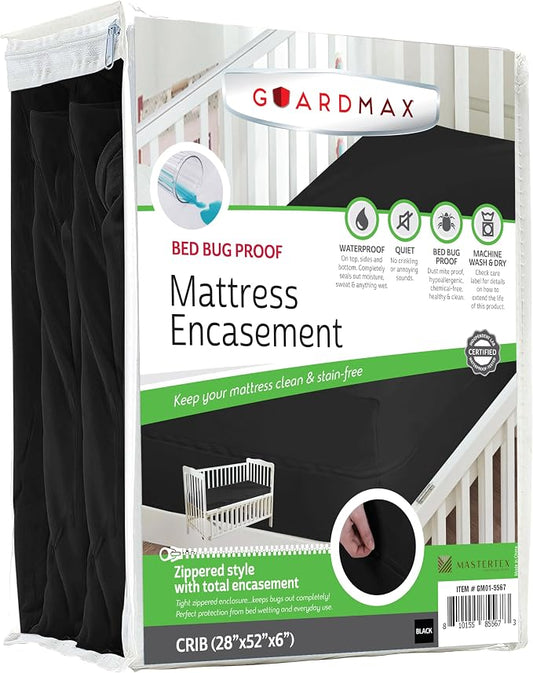 Guardmax Crib Mattress Encasement with Zipper, Waterproof, Bed Bug Proof, and Dust Mite Proof Mattress Protector for Crib Size Bed up to 6" Deep, Zippered All Around Jersey Knitted Mattress Cover