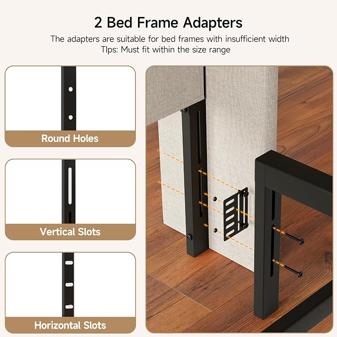 Queen Size Headboard with Charging Station, Wingback Ergonomic Headboards | Wingback Upholstered Bed Head Board with Storage Pocket, Sturdy Stable Solid Wood Headboard, Bed Frame Adapters, White Beige