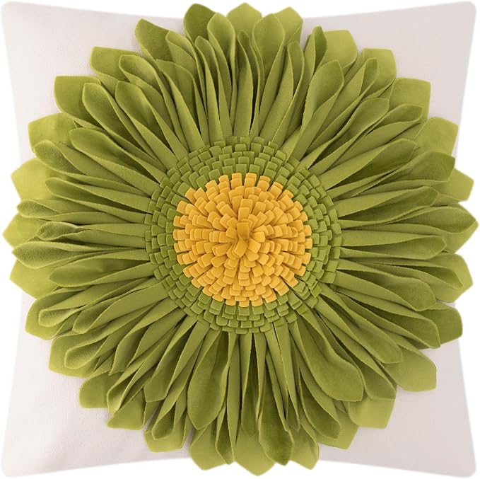 OiseauVoler 3D Sunflower Throw Pillow Cover Decorative Handmade Pillowcase Cushion Cover Case for Home Sofa Bed Living Room Decor 18x18 Inch Green