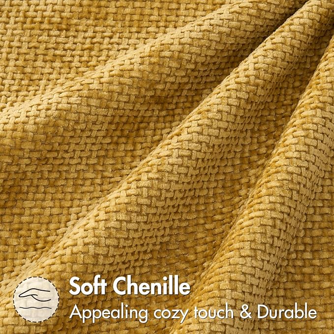 MIULEE Decorative Lumbar Throw Pillow Covers 12x20 in Mustard Yellow 2 Pack | Modern Boho Accent, Soft Chenille Pillow Covers, Farmhouse Cushion Cases for Couch Bed Sofa Living Room Home Decor